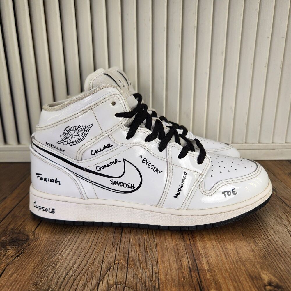 Nike Air Jordan 1 Sketch Schematics Mid Youth Size 6Y White Sneakers DQ1864-100